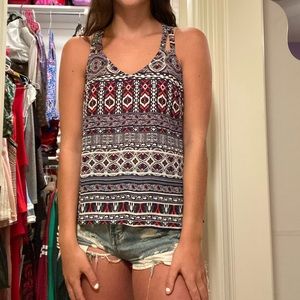 Red, White, and Navy Blue Printed Tank Top
